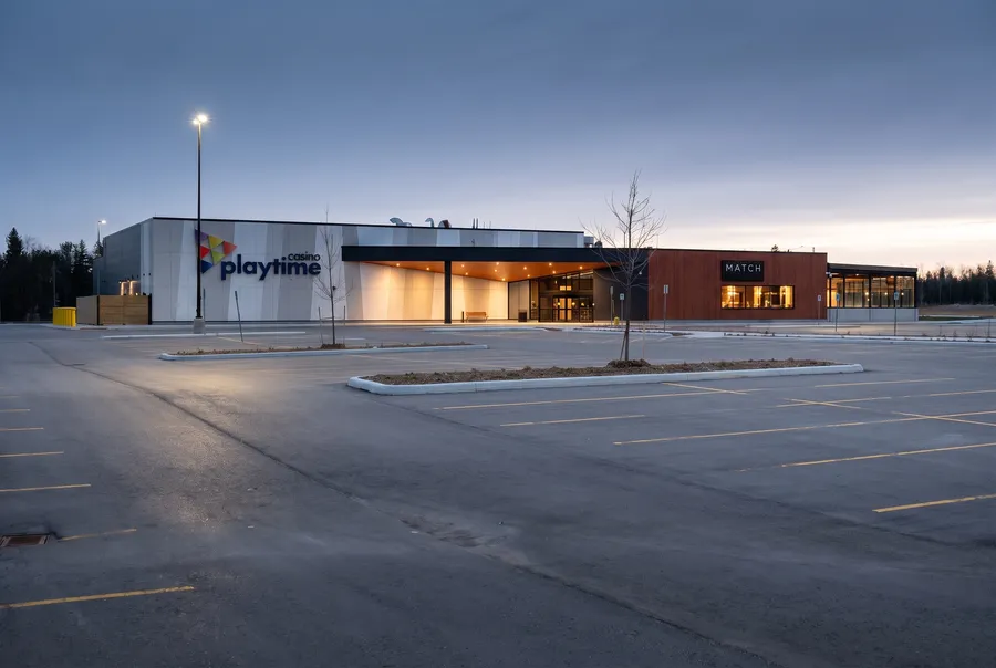 Playtime Casino Wasaga Beach across the parking lot at dusk